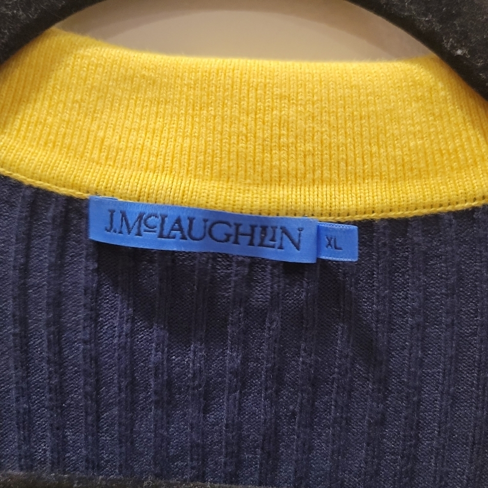 J. McLaughlin Michaela Ribbed Collared V-Neck Sweater Navy Yellow White - XL - Picture 5 of 8